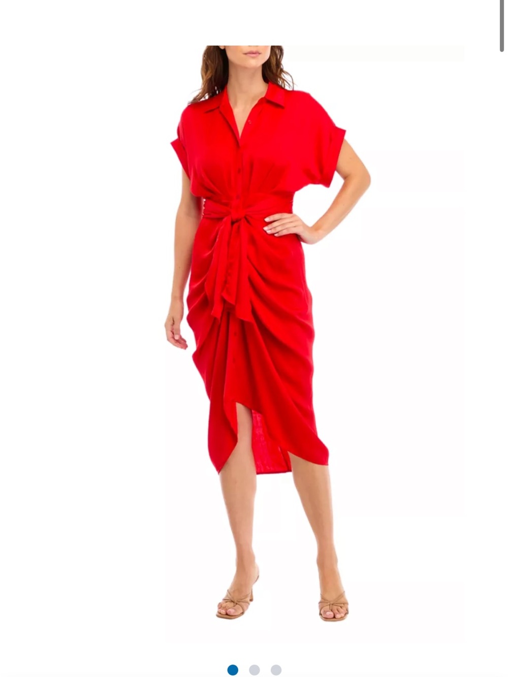 Steve Madden Red Tie-Front Midi Tori Dress